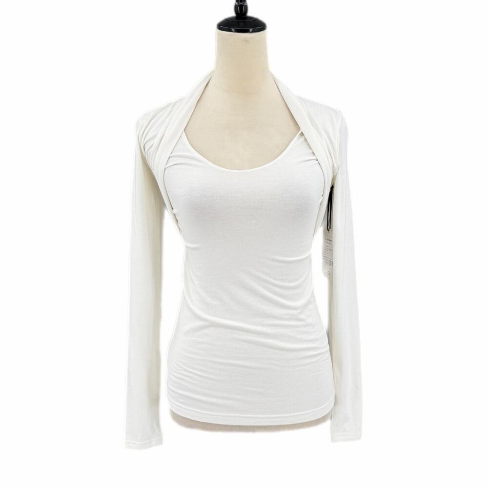 Worth NEW White Faux Layered Shrug Bolero Balletcore Long Sleeve Casual Top